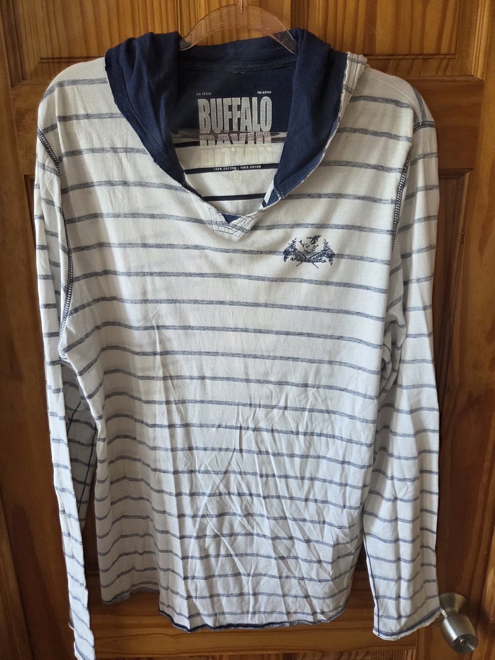 Buffalo David Bitton White & Navy Striped Hooded Long-Sleeve Shirt